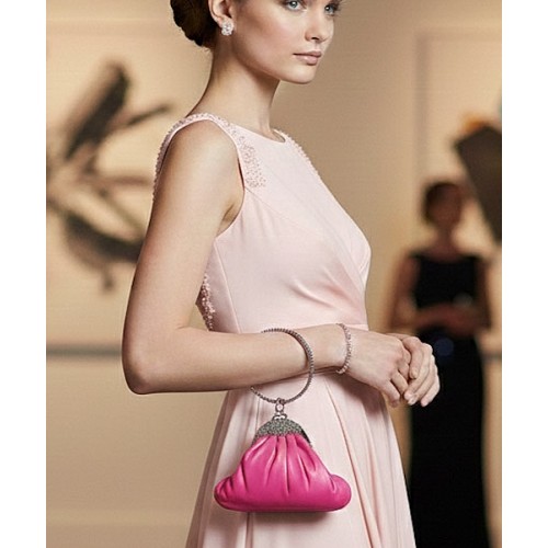 Evening Bags Wholesale - Fuchsia Vintage-Inspired Pear-shape Metal Frame w/ Ring Wristlet Evening Bag - BG-561MFU